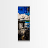 Dock on Water, Rustic Coastal Art, Blue Tones, Nautical Painting, Framed Canvas Print, Living Room Decor, Lakeside Cabin Wall Art