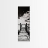 Wooden Dock, Black and White Lake Art, Rustic Cabin Wall Decor, Peaceful Waterfront Scene, Minimalist Landscape, Canvas Print