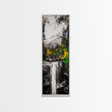 Waterfall Scene, Mountain Landscape, Abstract Nature Art, Canvas Print, Wilderness Wall Art, Green Yellow Decor, Adventure Home Decor
