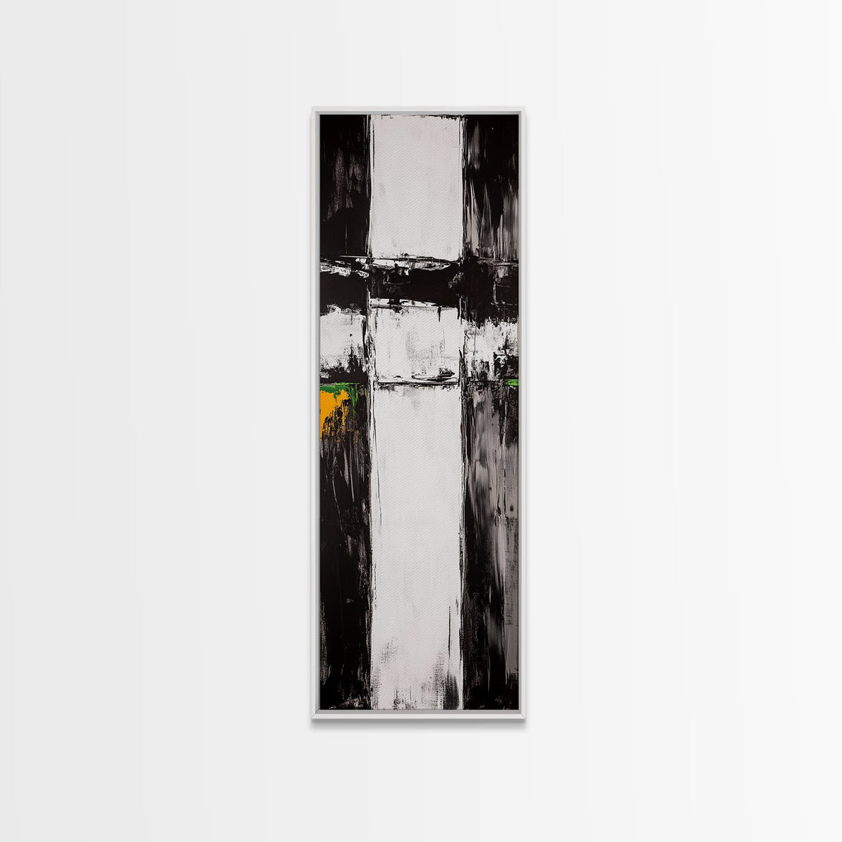 Modern Abstract, Minimalist Art, Textured Black White, Canvas Print, Contemporary Home Decor, Green Accent, Geometric Wall Art