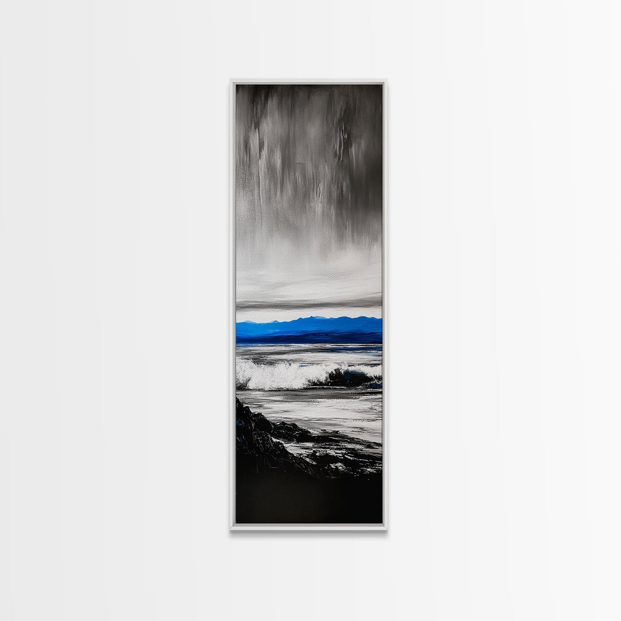 Stormy Waves, Dramatic Seascape, Black and White Art, Framed Canvas Print, Coastal Wall Art, Nautical Home Decor, Minimalist Seascape
