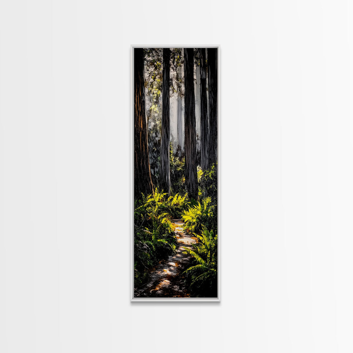 Forest Path, Sunlit Trees, Nature Painting, Framed Canvas Print, Woodland Decor, Cozy Cabin Art, Autumn Vibes, Entryway Artwork