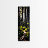 Forest Path, Sunlit Trees, Nature Painting, Framed Canvas Print, Woodland Decor, Cozy Cabin Art, Autumn Vibes, Entryway Artwork