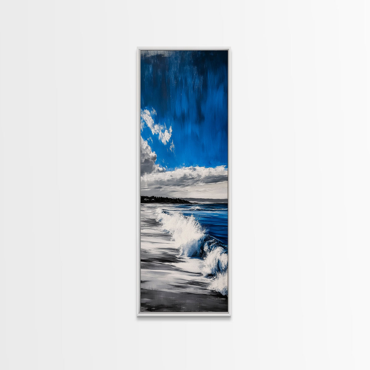 Tranquil Shore, Blue Ocean Art, Coastal Landscape, Framed Canvas Print, Beach House Decor, Minimalist Artwork, Living Room Art