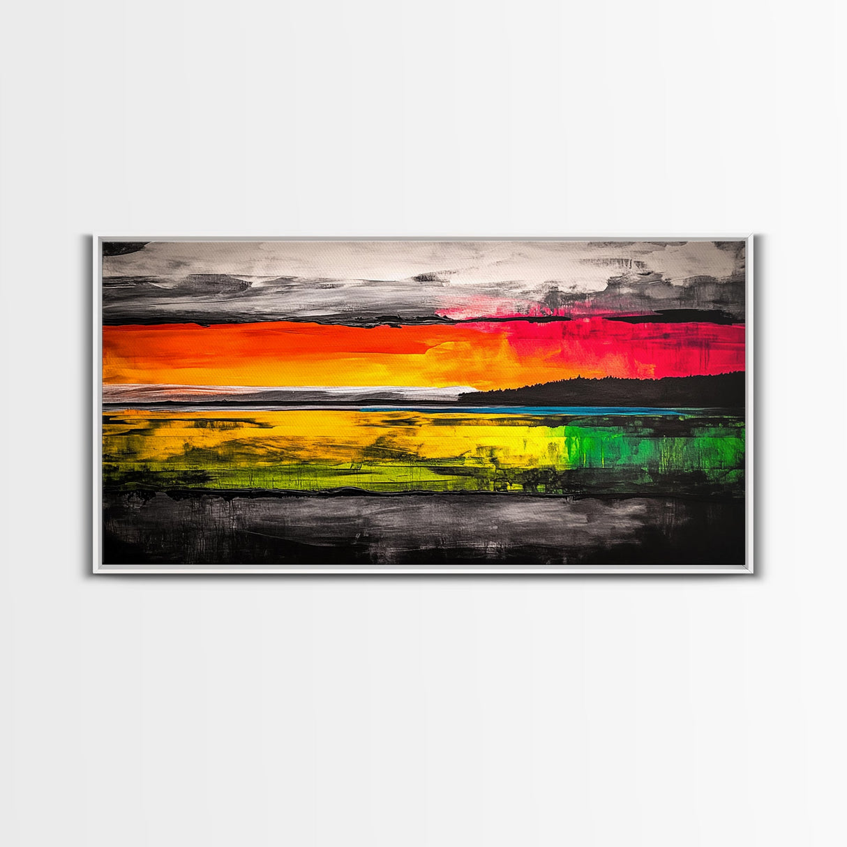 Sunset Reflections, Colorful Abstract, Ocean View, Framed Canvas Print, Vibrant Landscape Art, Large Wall Art, Modern Decor, Bedroom Art