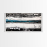 Moody Seascape, Minimalist Painting, Black and White Ocean, Framed Canvas Print, Contemporary Wall Art, Modern Coastal Home Decor