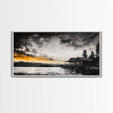 Sunset Cabin, Lake House Art, Mountain Retreat, Framed Canvas Print, Rustic Home Decor, Nature Wall Art, Bedroom Wall Art
