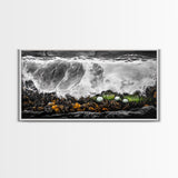 Crashing Waves, Ocean Foam, Textured Seascape, Black and White Art, Coastal Home Decor, Nautical Wall Art, Modern Art, Framed Canvas Print