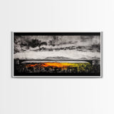 Train Bridge, Dramatic Sky, Mountains, Framed Canvas Print, Moody Landscape, Black and White Art, Rustic Decor, Office Wall Art