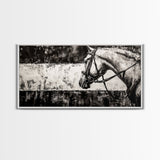 Monochrome Horse, Equestrian Wall Art, Canvas Print, Rustic Black and White Painting, Farmhouse Wall Decor, Western Wall Art
