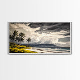 Tropical Beach Painting, Palm Trees Wall Art, Vibrant Coastal Canvas Print, Ocean Inspired Artwork, Living Room Decor, Framed Canvas Print