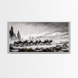 Elk, Wildlife, Mountain, Framed Canvas Print, Rustic Lodge Art, Winter Nature Scene, Cabin Wall Decor, Hunting Artwork, Western Aesthetic