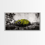 Mossy Rock, Abstract Nature, Green and Black Art, Canvas Print, Rustic Wall Decor, Boho Artwork, Modern Farmhouse Decor