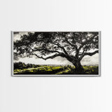 Oak Tree, Scenic Meadow, Black and White Landscape, Framed Canvas Print, Nature Wall Art, Large Canvas Artwork, Living Room Decor