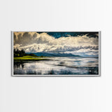 River Reflection, Scenic Water View, Serene Landscape, Framed Canvas Print, Large Nature Art, Modern Home Decor, Bedroom Wall Art