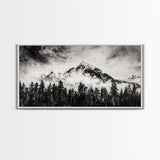 Mountain Landscape, Black and White, Framed Canvas Print, Nature Wall Art, Rustic Home Decor, Modern Farmhouse, Large Wall Art