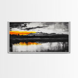 Sunset Reflection, Black and White, Framed Canvas Print, Nature Wall Art, Modern Landscape, Bold Decor, Living Room Art, Autumn Colors
