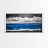 Minimalist Ocean, Black and White, Framed Canvas Print, Coastal Art, Beach House Decor, Nautical Wall Art, Living Room Art, Landscape