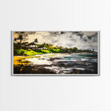 Beach House, Ocean View, Tropical Landscape, Framed Canvas Print, Coastal Art, Beach Wall Decor, Living Room Art, Boho Wall Art