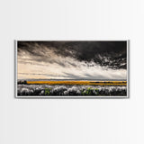 Open Field, Dramatic Sky, Autumn Horizon, Framed Canvas Print, Fall Landscape, Neutral Home Decor, Entryway Art, Rustic Wall Art