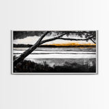 River Sunset, Golden Hour Reflection, Tranquil Waterscape, Moody Landscape Art, Nature Lover Gift, Canvas Print, Bedroom Wall Decor