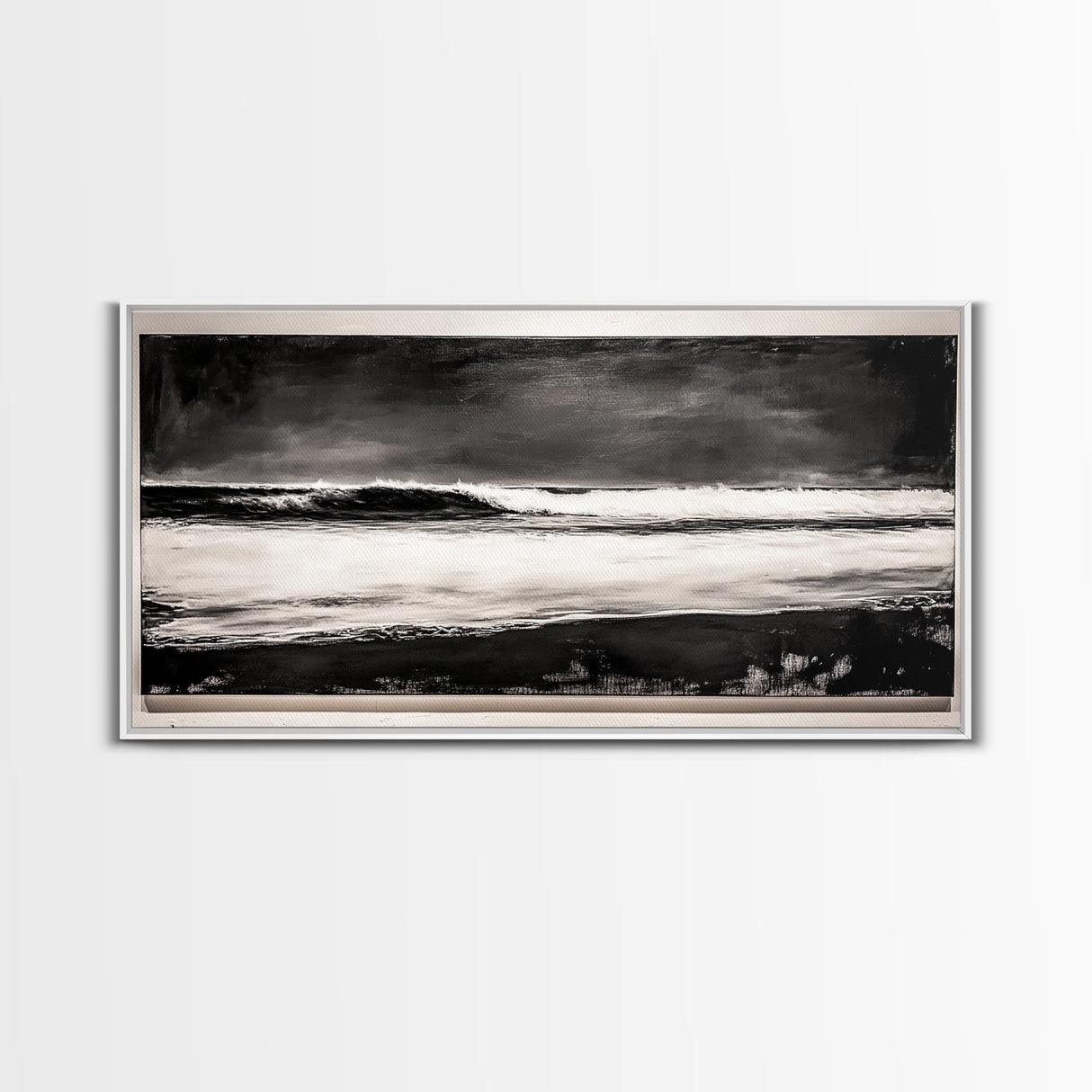 Stormy Ocean Wave, Black and White Seascape, Coastal Wall Art, Nautical Decor, Minimalist Artwork, Beach House Vibes, Framed Canvas Print