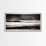 Stormy Ocean Wave, Black and White Seascape, Coastal Wall Art, Nautical Decor, Minimalist Artwork, Beach House Vibes, Framed Canvas Print