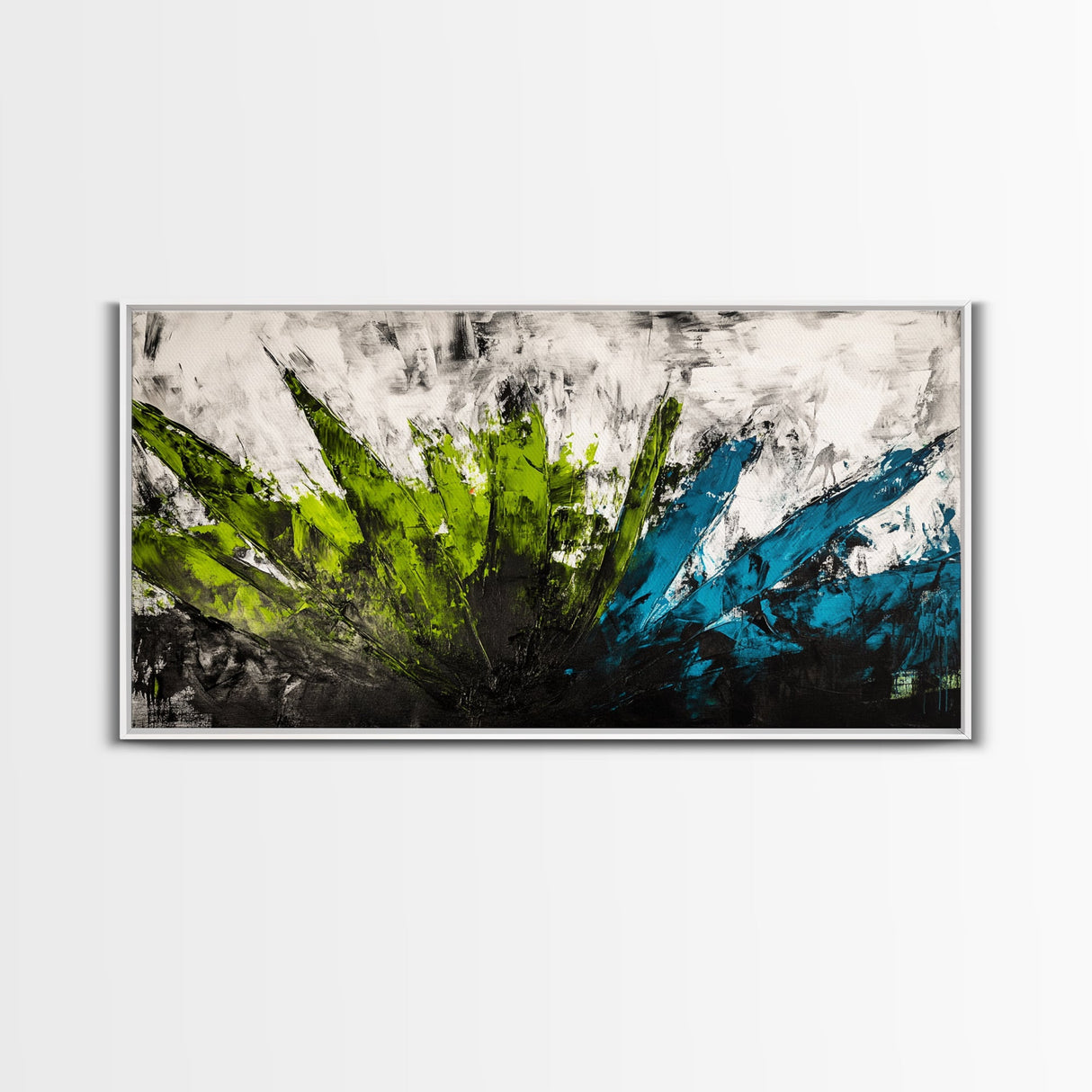Abstract Brushstrokes, Green Blue, Modern Wall Art, Textured Painting, Large Canvas Print, Office Decor, Boho Aesthetic, Minimalist Art