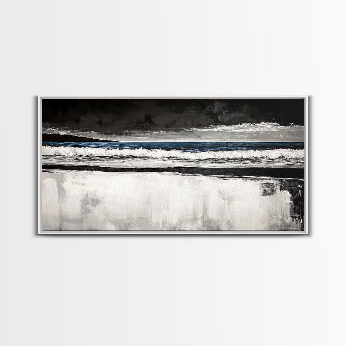 Stormy Beach, Coastal Landscape, Black and White Ocean Art, Moody Seascape, Nautical Home Decor, Modern Minimalist Art, Canvas Print