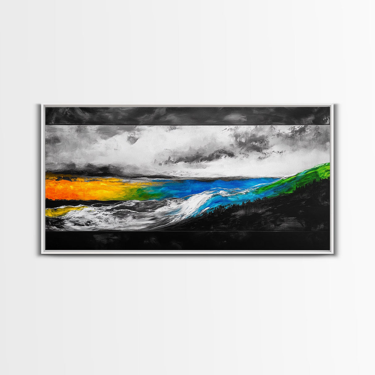 Abstract Seascape, Vibrant Waves, Modern Ocean Art, Coastal Home Decor, Colorful Beach Painting, Large Statement Art, Framed Canvas Print