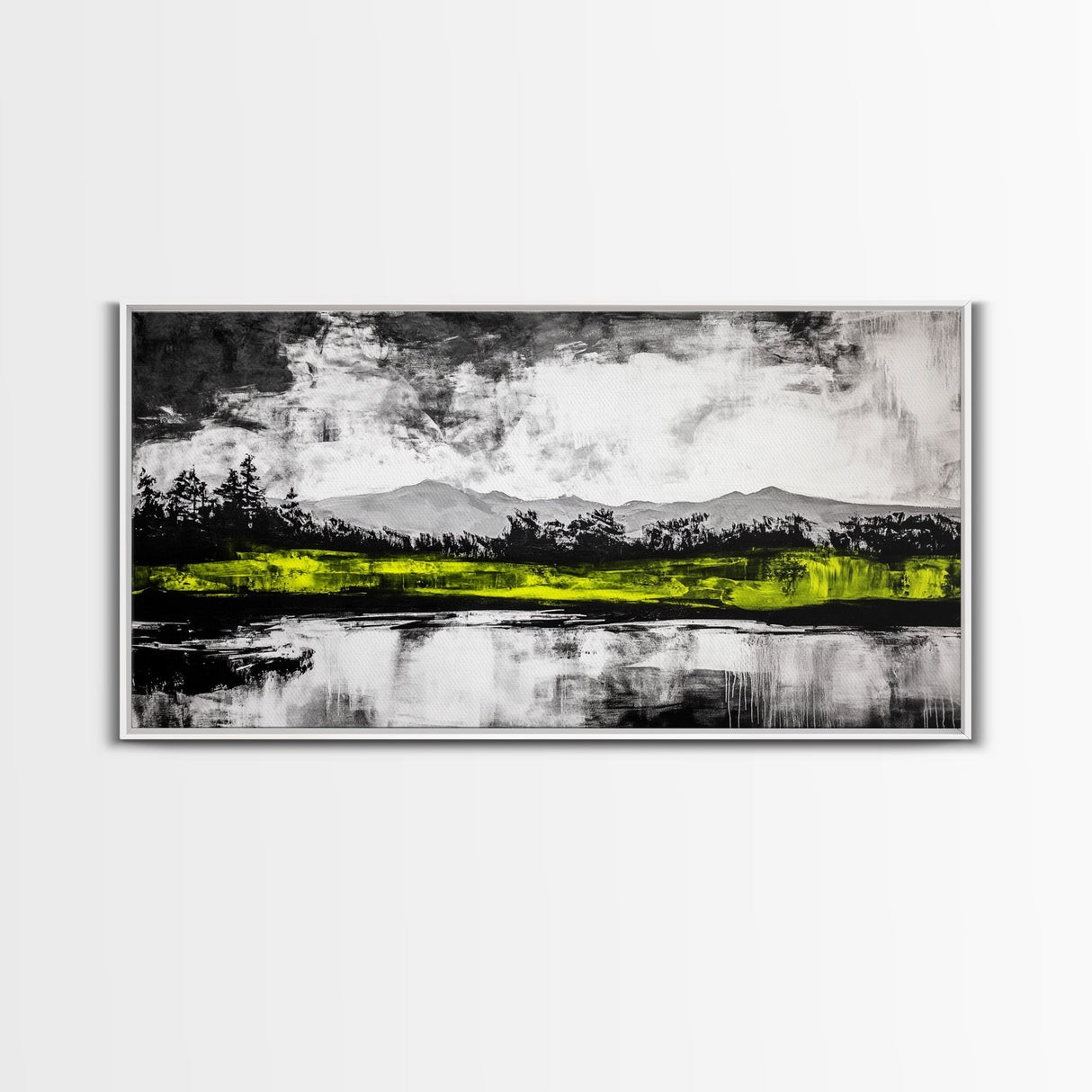 Mountain Reflection, Black and White Art, Minimalist Nature Print, Rustic Home Decor, Modern Landscape Painting, Canvas Print
