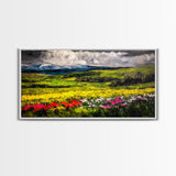 Spring Meadow Landscape, Mountain Wildflower Art, Vibrant Nature Wall Art, Farmhouse Decor, Impressionist Landscape, Framed Canvas Print