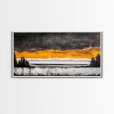 Sunset Over Ocean, Dramatic Sky, Coastal Landscape, Minimalist Wall Art, Beach Home Decor, Framed Canvas Print, Large Statement Art
