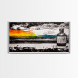 Medicine Bottle, Surreal Art, Sunset Print, Framed Canvas Print, Dreamy Landscape, Modern Wall Decor, Eclectic Art, Office Artwork
