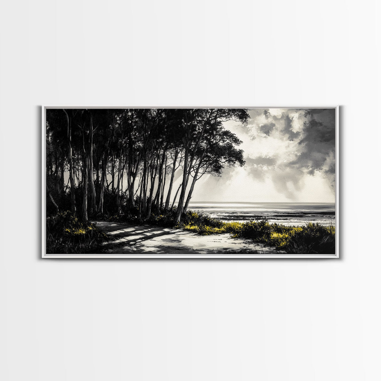 Forest Path, Coastal Landscape, Black and White Art, Tranquil Scene, Nature Wall Art, Minimalist Decor, Living Room, Canvas Print