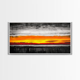 Fiery Sunset, Dramatic Sky, Abstract Landscape, Bold Colors, Modern Expressionism, Vibrant Wall Decor, Warm Tones, Framed Canvas Print