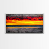 Sunset Beach, Ocean Art, Coastal Landscape, Modern Canvas Print, Boho Wall Art, Vibrant Seascape, Living Room Decor, Bold Art