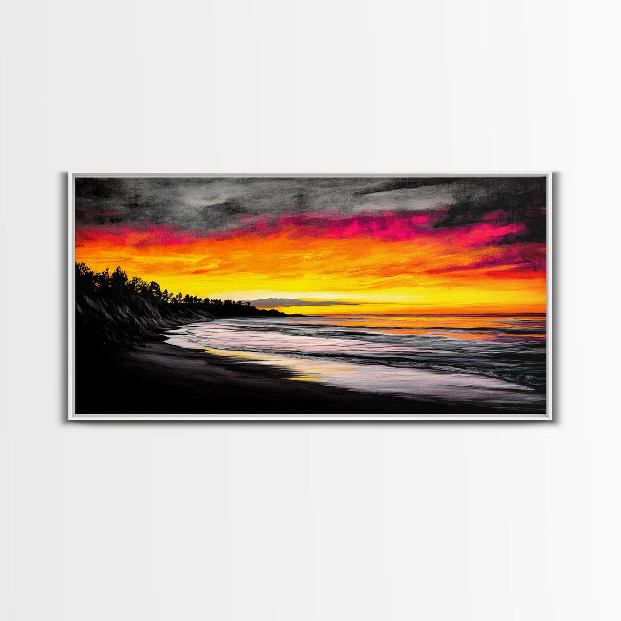 Beach Sunset, Coastal Art, Vibrant Seascape, Bold Canvas Print, Tropical Wall Art, Living Room Decor, Sunset Painting, Abstract Art