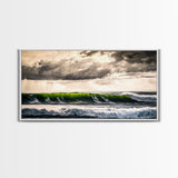 Green Wave, Stormy Ocean, Dramatic Canvas Print, Coastal Wall Art, Surfing Art, Minimalist Waves, Office Decor, Modern Seascape