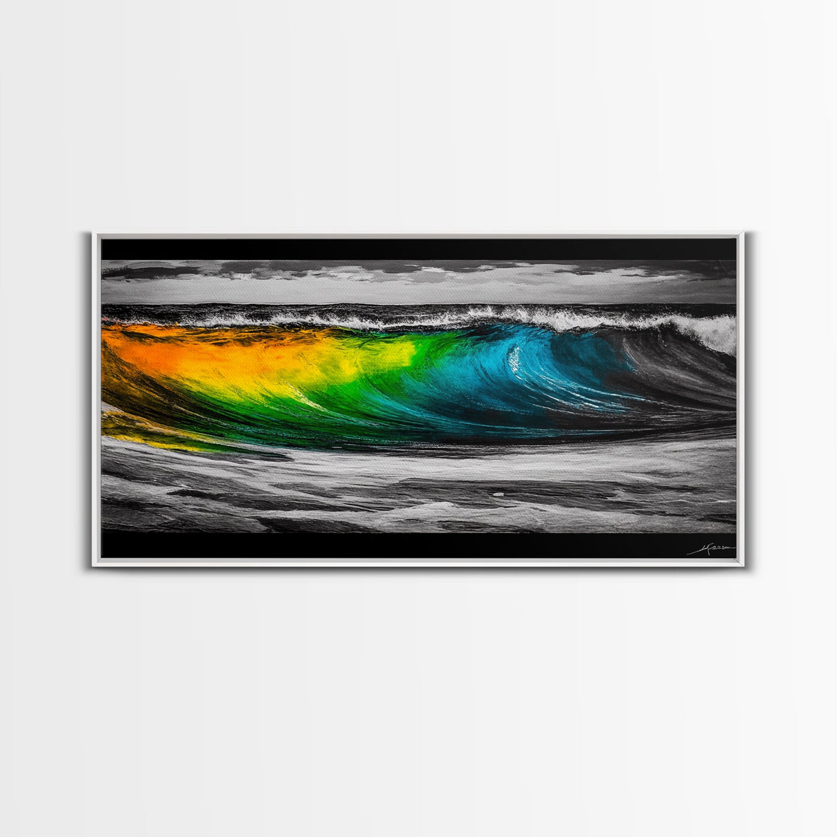 Vibrant Ocean Wave, Abstract Surf Art, Tropical Wall Art, Framed Canvas Print, Beach House Decor, Coastal Living Room Wall Art