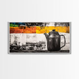 Retro Coffee Pot, Black and White Kitchen Art, Industrial Style, Canvas Print, Rustic Coffee Decor, Dining Room Wall Art, Barista Gift