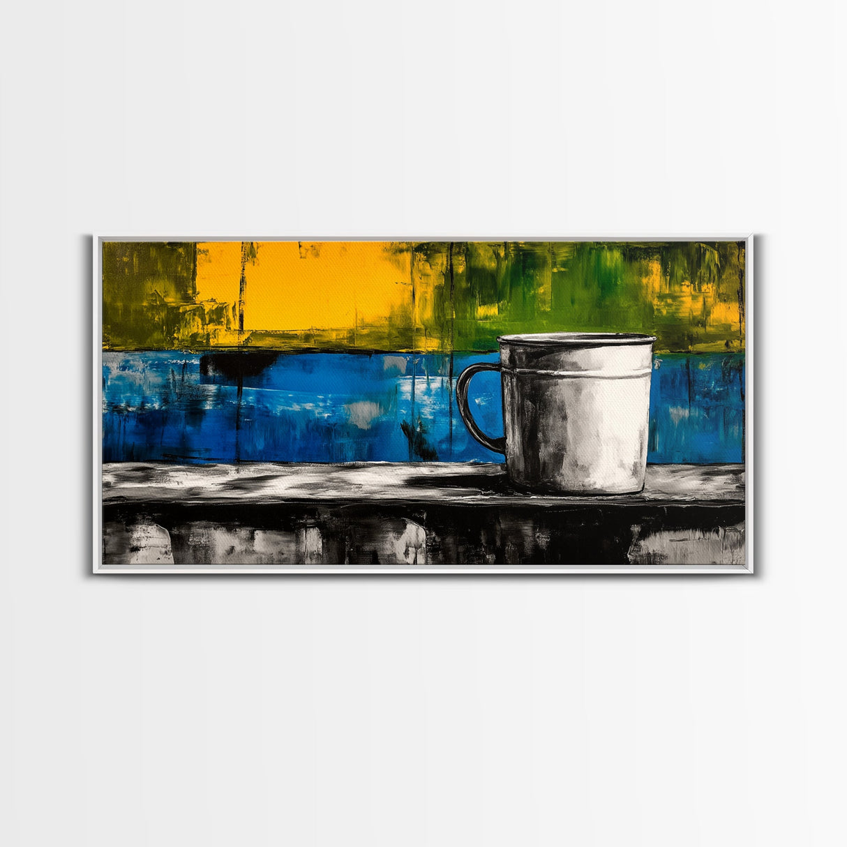 Abstract Mug Art, Colorful Kitchen Decor, Coffee Lover Gift, Modern Wall Art, Framed Canvas Print, Vibrant Home Accent