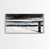 Stormy Beach Scene, Moody Ocean Painting, Coastal Wall Art, Dark Seascape Print, Framed Canvas Print, Dramatic Home Decor