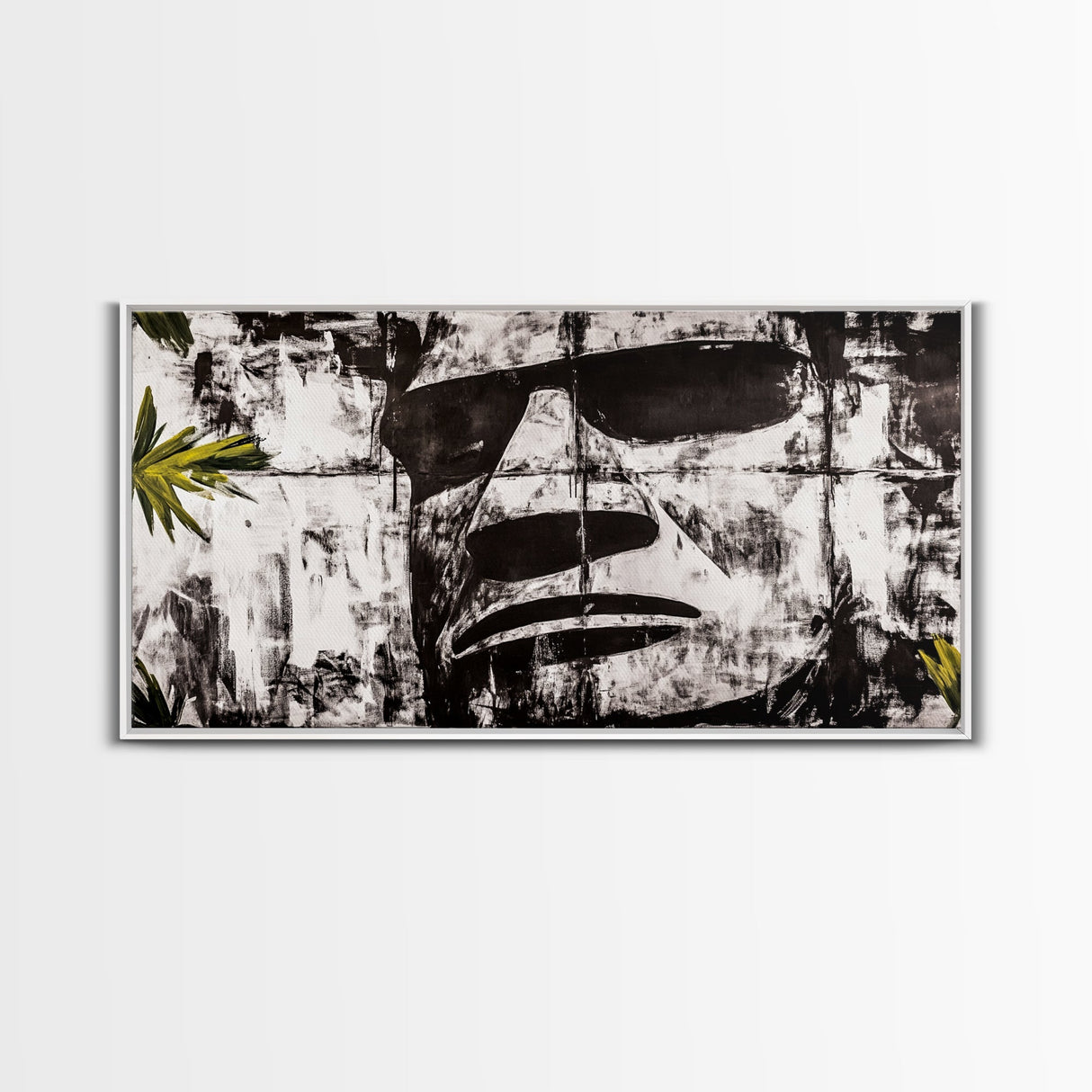 Monochrome Face Art, Edgy Black White Painting, Street Art Print, Urban Loft Decor, Framed Canvas Print, Unique Statement Piece