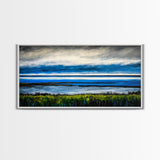 Ocean Horizon, Blue Sky, Coastal, Minimalist, Framed Canvas Print, Seascape Painting, Modern Wall Art, Living Room Decor, Tranquil Scene