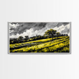 Rolling Hills Landscape, Peaceful Countryside Art, Green Field Painting, Rustic Home Decor, Framed Canvas Print, Serene Wall Accent