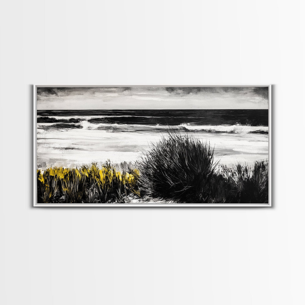Ocean Waves, Coastal Scene, Beach House Art, Seaside Decor, Black and White Seascape, Framed Canvas Print, Minimalist Art, Nature Painting