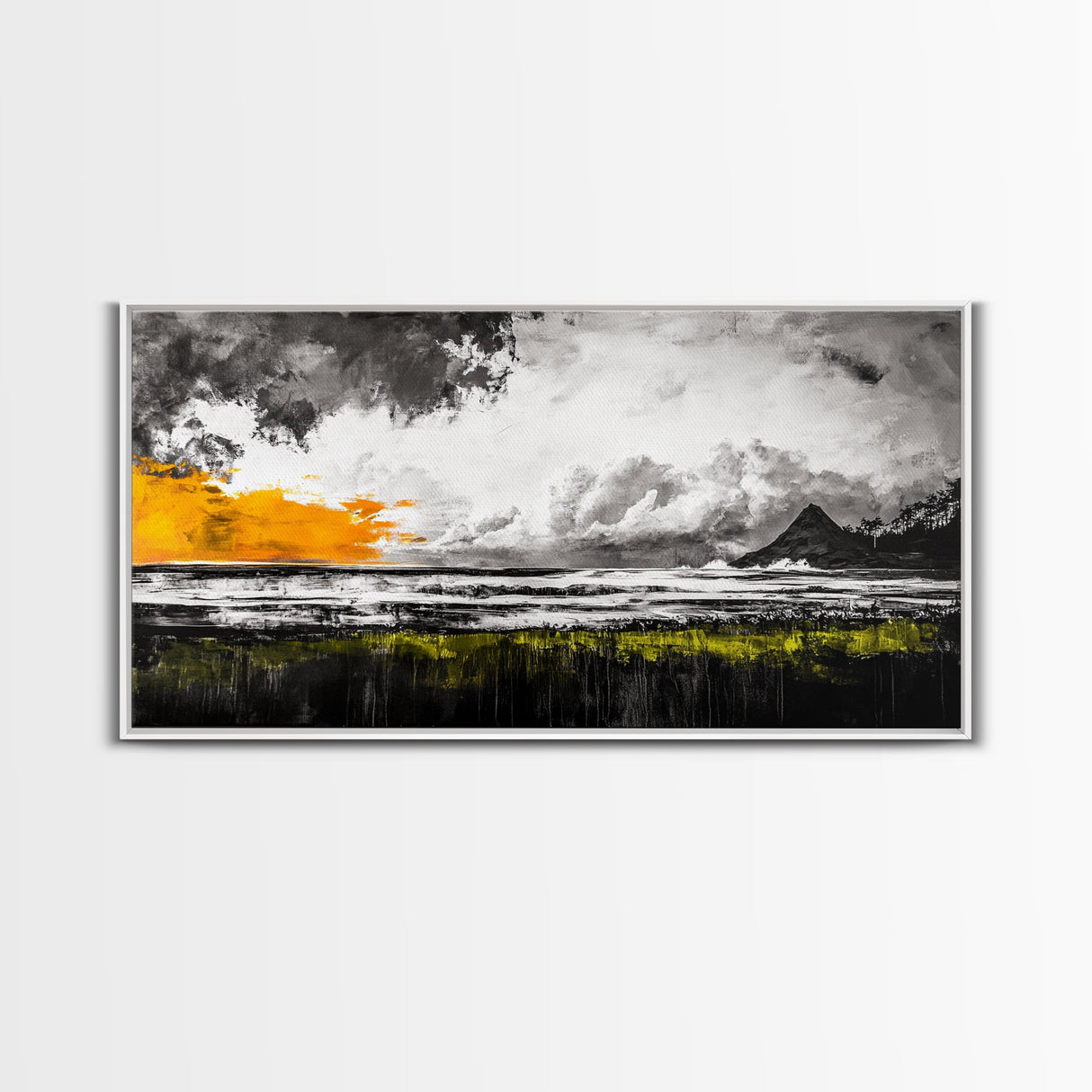 Sunset Seascape, Coastal Wall Art, Modern Beach Decor, Ocean Painting, Large Framed Canvas Print, Living Room Art, Minimalist Art