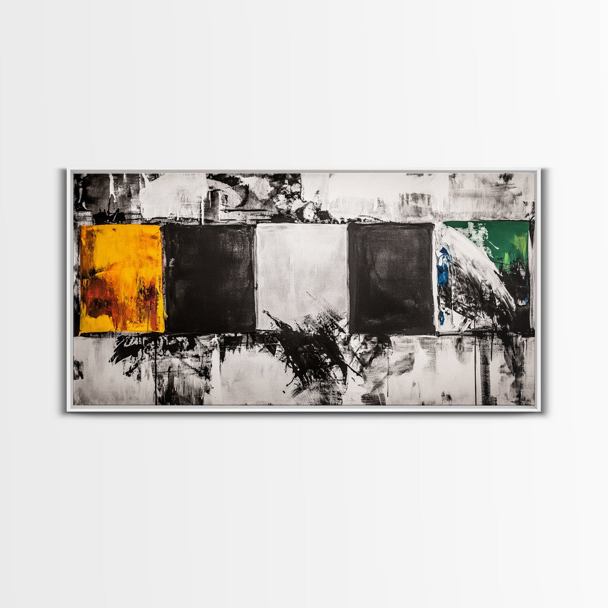 Abstract Blocks, Modern Geometric Art, Black and White Canvas Print, Colorful Wall Decor, Living Room Art, Framed Canvas Print