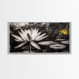 Lotus Flower, Black and White Botanical Art, Zen Wall Decor, Nature Painting, Minimalist Canvas Print, Bedroom Meditation Art